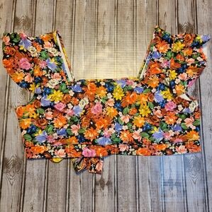 Shein Curve Floral Tie Back Crop Top Size 4X